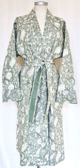  ochtendjas/kimono quilted katoen 19- zeegrijs-groen/wit/bruin