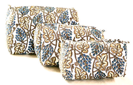 toilettas blockprint soft 7- blauw/geel/khaki