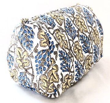 toilettas blockprint soft 7- blauw/geel/khaki