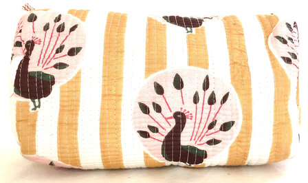 toilettas blockprint soft 8- geel/roze pauw