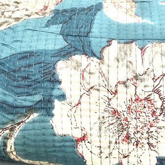 toilettas blockprint soft 9- aqua blauw bloem
