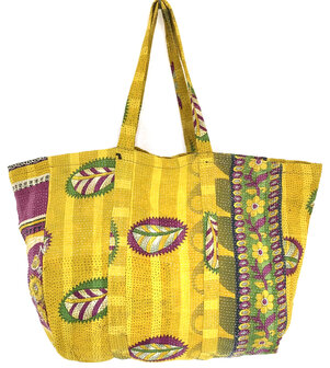 tas shopper XL vintage quilt 3- geel/paars/groen