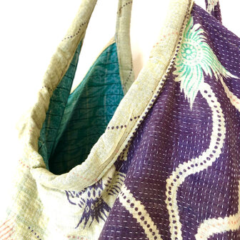 buideltas-shopper XL vintage quilt 5- paars/pastelgroen