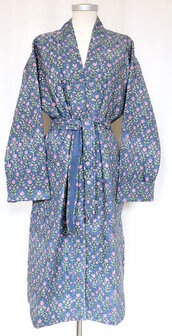  ochtendjas/kimono quilted katoen 15- hemelsblauw/roze/groen