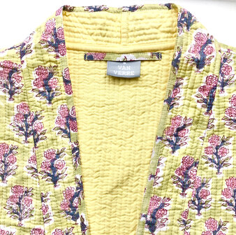  ochtendjas/kimono quilted katoen 9- lentegroen/roze