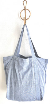  tote bag/tas katoen handloom 3- jeansblauw gemeleerd