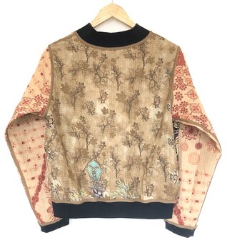 Verkocht- bomberjack vintage kantha 3- zwart-lila/grijs-rood-beige