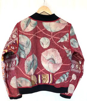 VERKOCHT- bomberjack vintage kantha 4- rood-beige-bruin