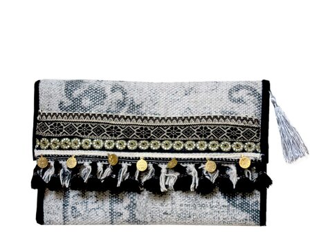 tas schoudertas clutch Boho-style soft grey