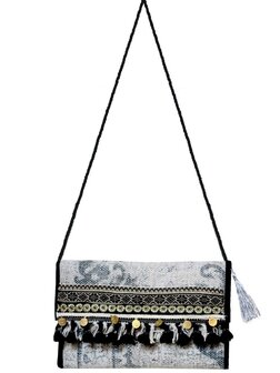 tas schoudertas clutch Boho-style soft grey