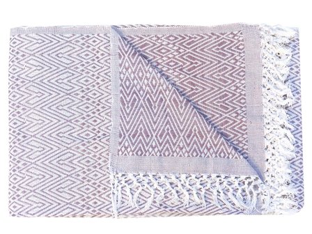 sprei eenpersoons grafisch jaquard white/mauve-violet