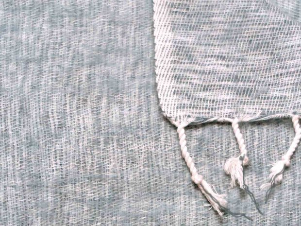 deken-plaid wolmix/katoen gemêleerd bleached jeans/wit