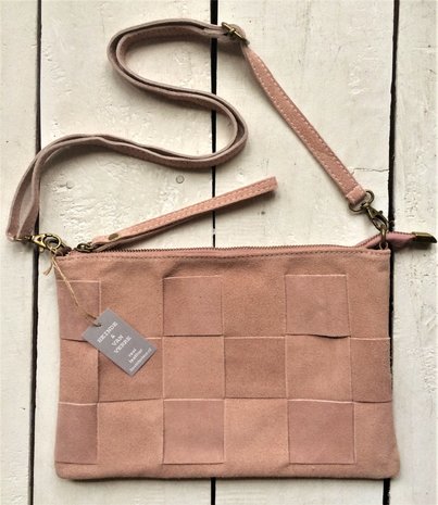  tasje gevlochten suede 1- zacht roze