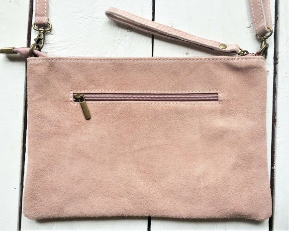  tasje gevlochten suede 1- zacht roze