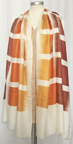 sjaal merino wol- colour block roest/bruin/brique/oker
