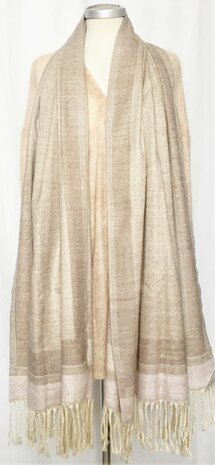 LAATSTE -sjaal/omslagdoek mixed wool visgraat -beige/taupe