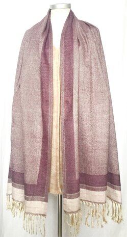  sjaal/omslagdoek mixed wool visgraat -aubergine/taupe