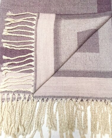  sjaal/omslagdoek mixed wool visgraat -aubergine/taupe