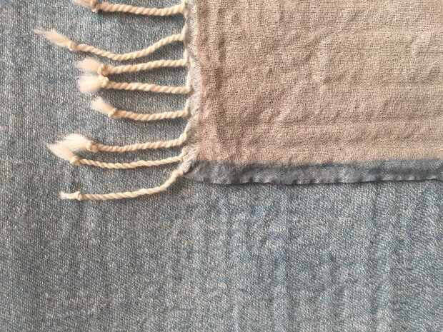 deken reversible wol 7- blauw melee/warm grijs