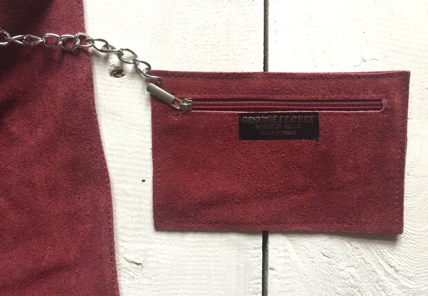  tas tote bag met etui suede 1- framboos donkerrood