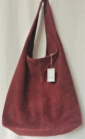  tas tote bag met etui suede 1- framboos donkerrood