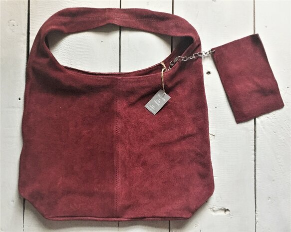  tas tote bag met etui suede 1- framboos donkerrood