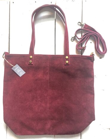 tas  suede  shopper donker framboos rood