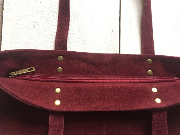 tas  suede  shopper donker framboos rood