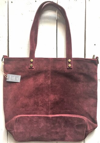 tas  suede  shopper donker framboos rood