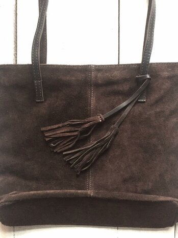 tas  suede  shopper choco bruin