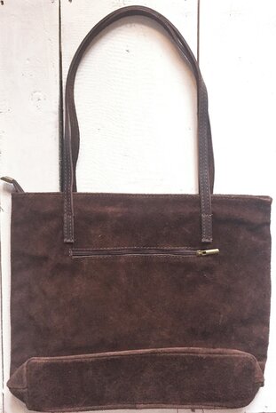 tas  suede  shopper choco bruin