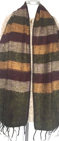sjaal/omslagdoek mixed wool 1 - streep oker/mosgroen/bordeaux
