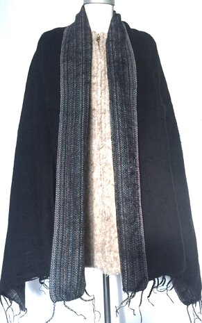 sjaal/omslagdoek mixed wool-sierrand 4 -zwart