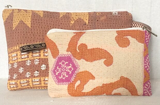 etui set vintage kantha 6 -oker bruin/roze warm bruin