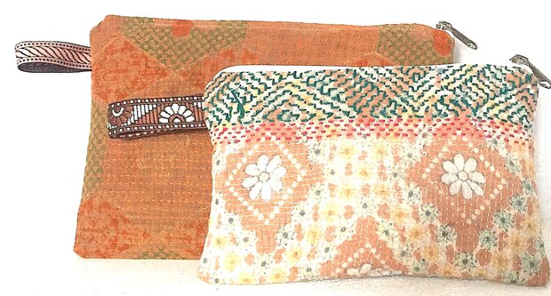 etui set vintage kantha 7- terra bruin/groen- bruin