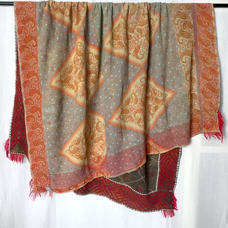  quilt kantha vintage katoen 2- oranje ruit/zwart