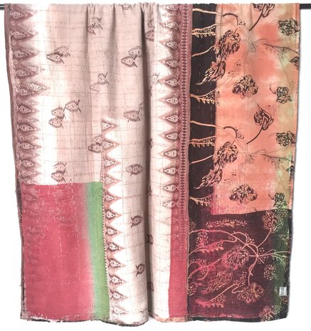  quilt kantha vintage katoen 3- abrikoos/zwart/patchwork