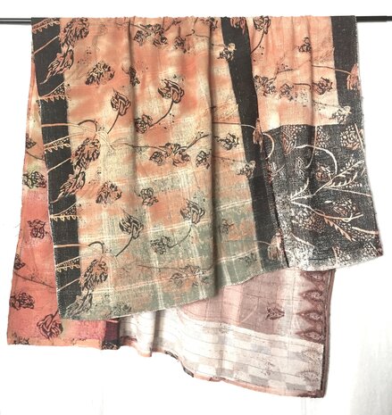  quilt kantha vintage katoen 3- abrikoos/zwart/patchwork