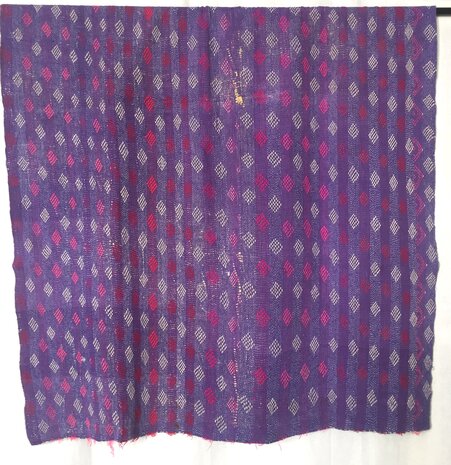  quilt kantha vintage katoen 4-roos op zwart/ ruitborduur
