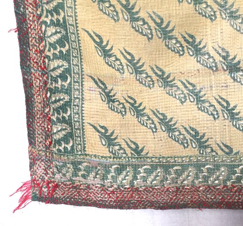  VERKOCHT- quilt kantha vintage katoen 5- groen/geel/patchwork