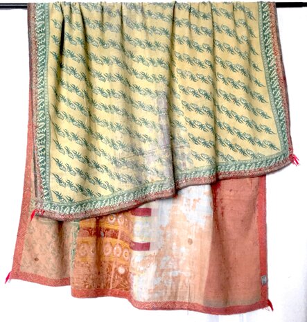  quilt kantha vintage katoen 5- groen/geel/patchwork