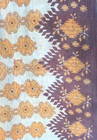 VERKOCHT- quilt kantha vintage katoen 8-oker/bruin-oud groen