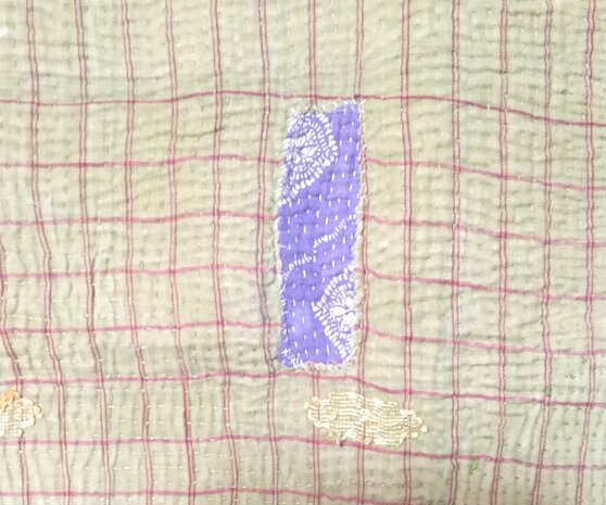  VERKOCHT- quilt kantha vintage katoen 8-oker/bruin-oud groen