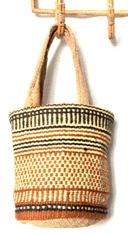 opbergzak/tas/mandje jute grof XS- brique/zwart