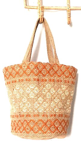 opbergzak/tas/mandje jute grof  S- off-white/brique/naturel