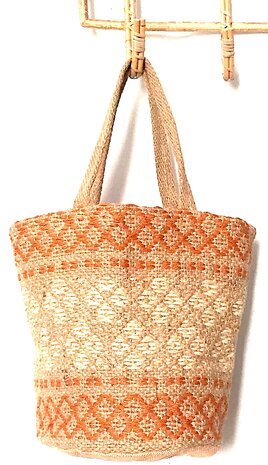 opbergzak/tas/mandje jute grof  S/M - off-white/brique/naturel