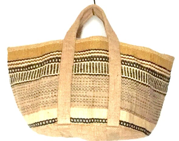 Opbergzak/mand jute  M rond 3-beige/zwart/khaki