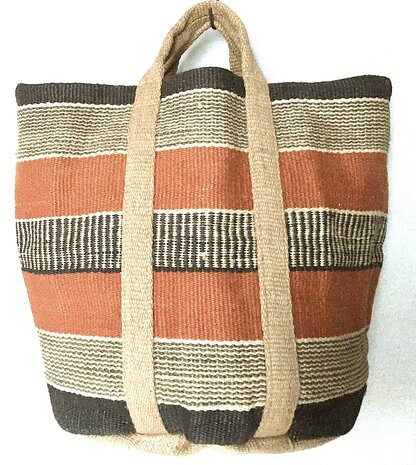  opbergzak/mand jute rond XL jute brique/zwart