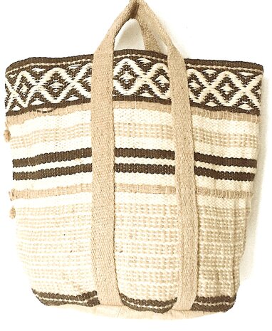  opbergzak/mand jute rond XL off-white/zwart