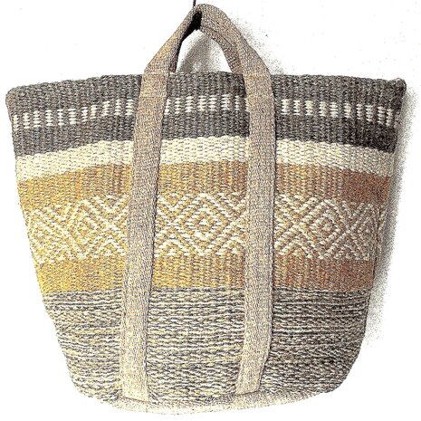  opbergzak/mand jute rond XL oker/khaki/naturel